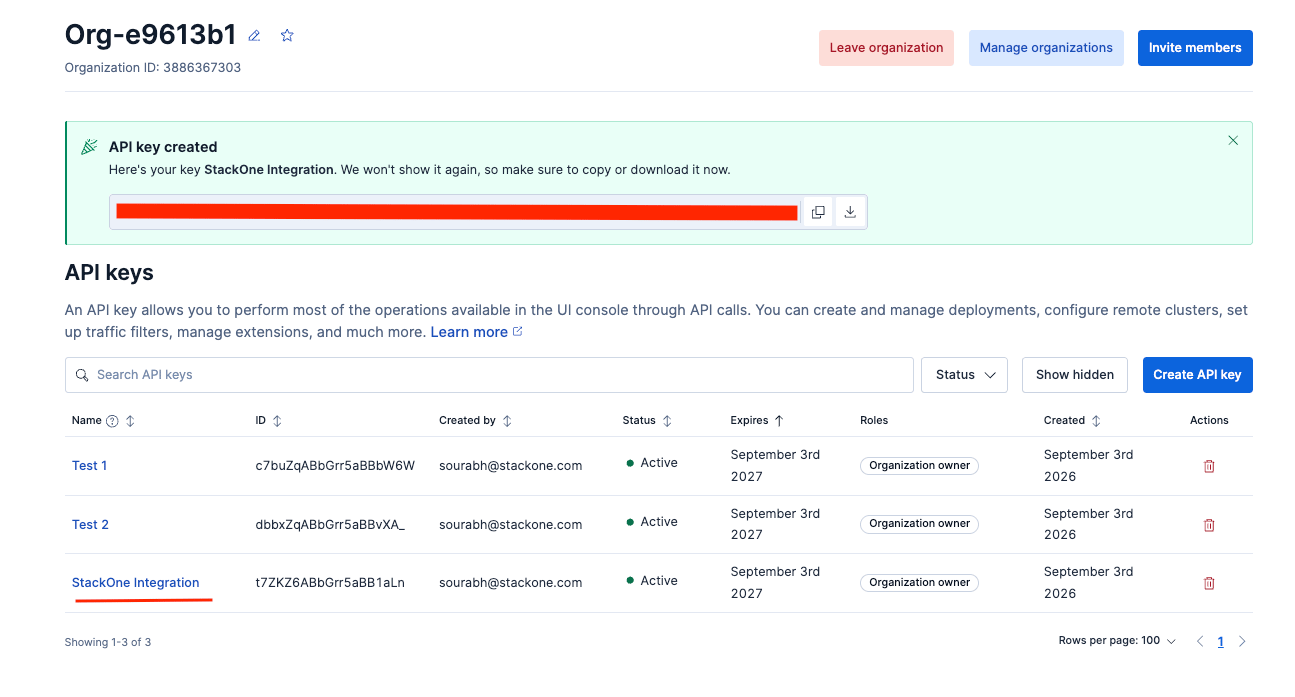 Copy API key