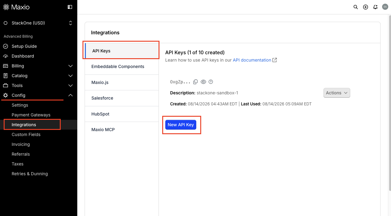 Chargify (Maxio) Integrations settings page