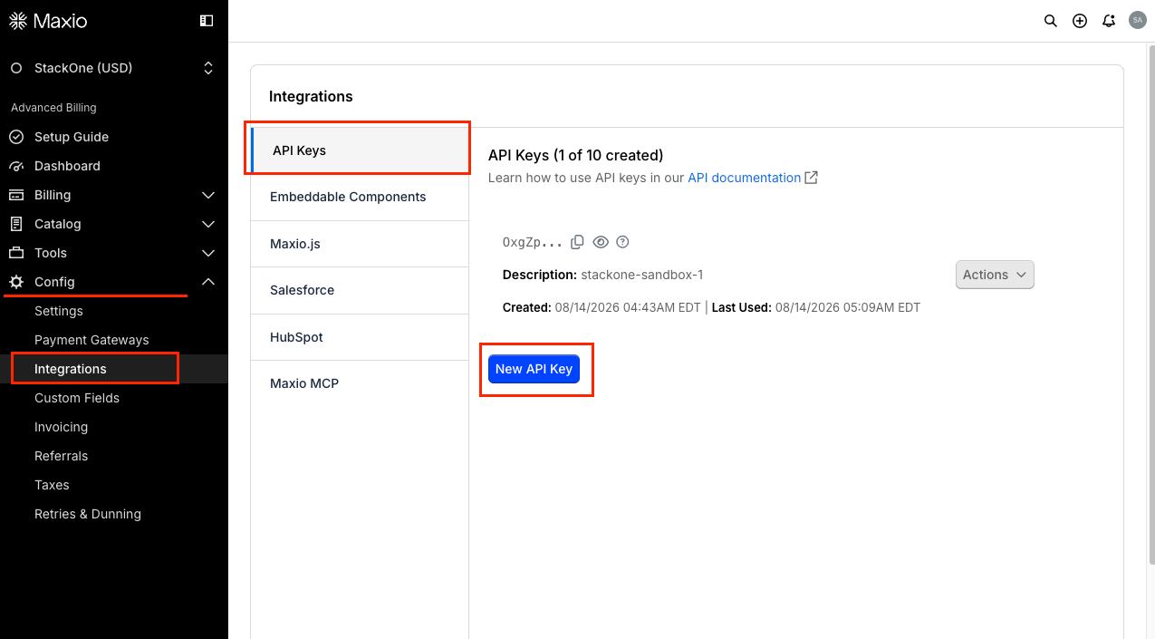 Chargify (Maxio) Integrations settings page