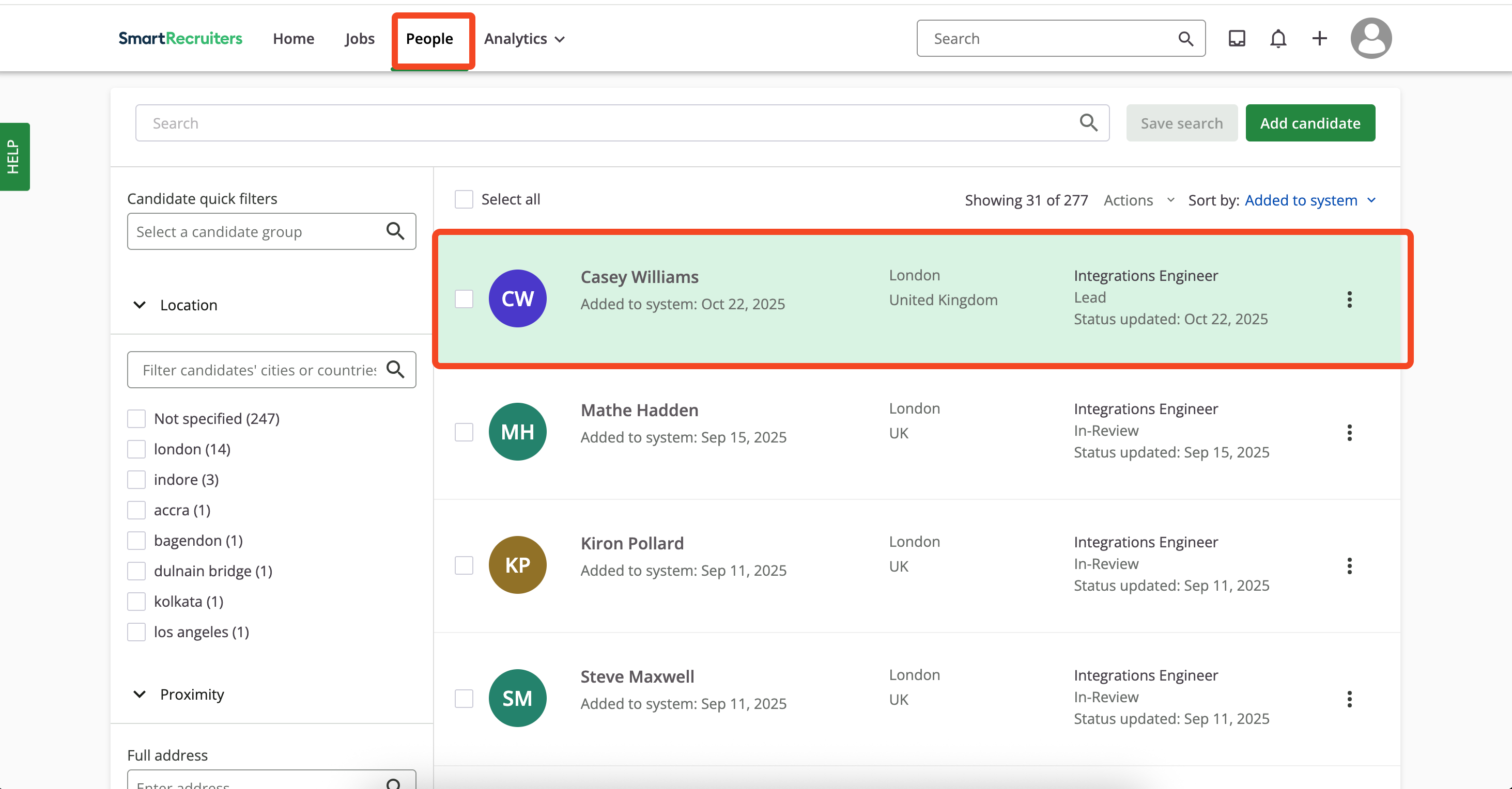 Select Candidate for Stage