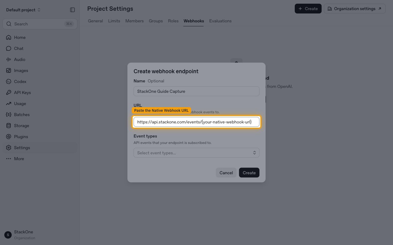 The Create webhook endpoint dialog with the URL field highlighted