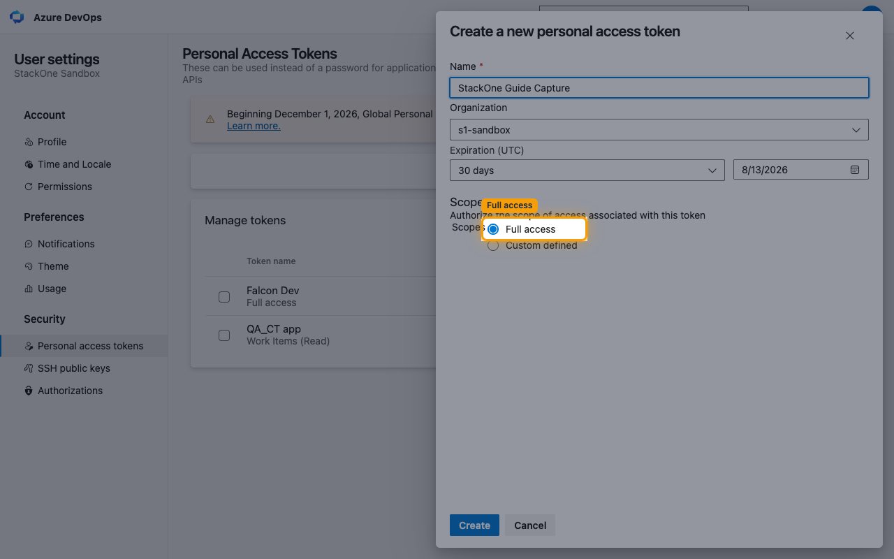 Create a new personal access token panel with Full access selected and highlighted