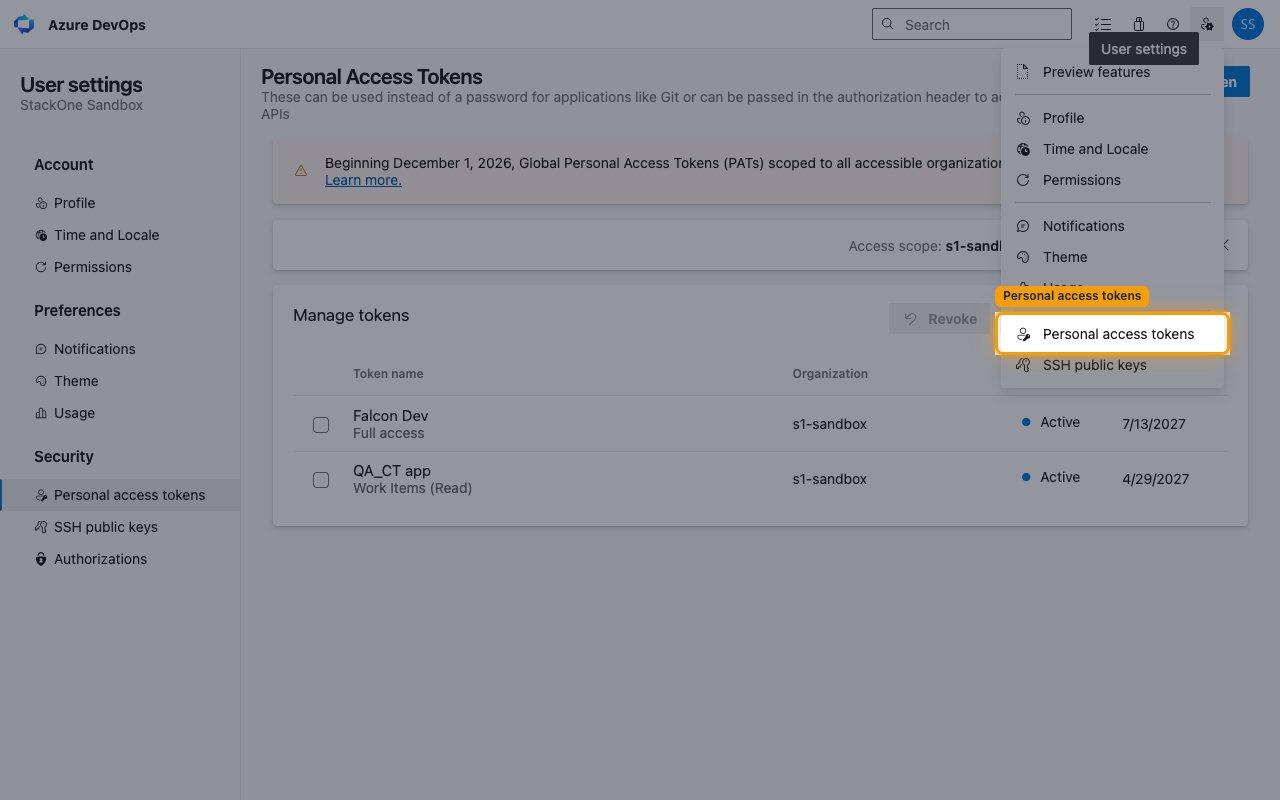 User settings menu open with Personal access tokens highlighted