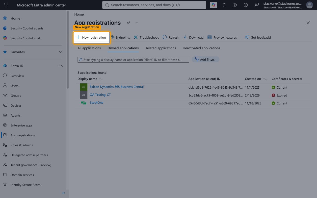 App registrations list with the New registration button highlighted