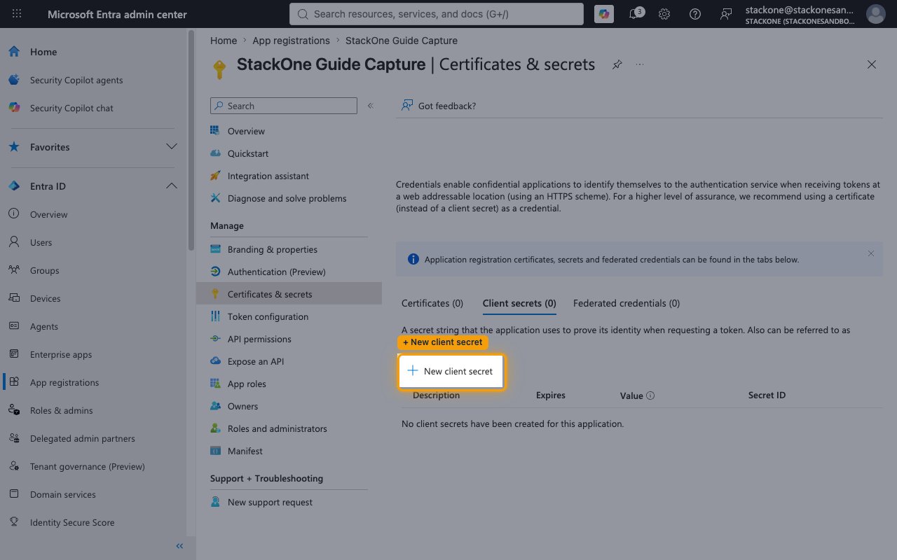 Certificates and secrets page with the New client secret button highlighted