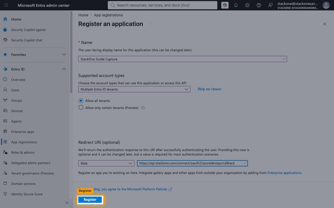 Completed Register an application form with the Register button highlighted