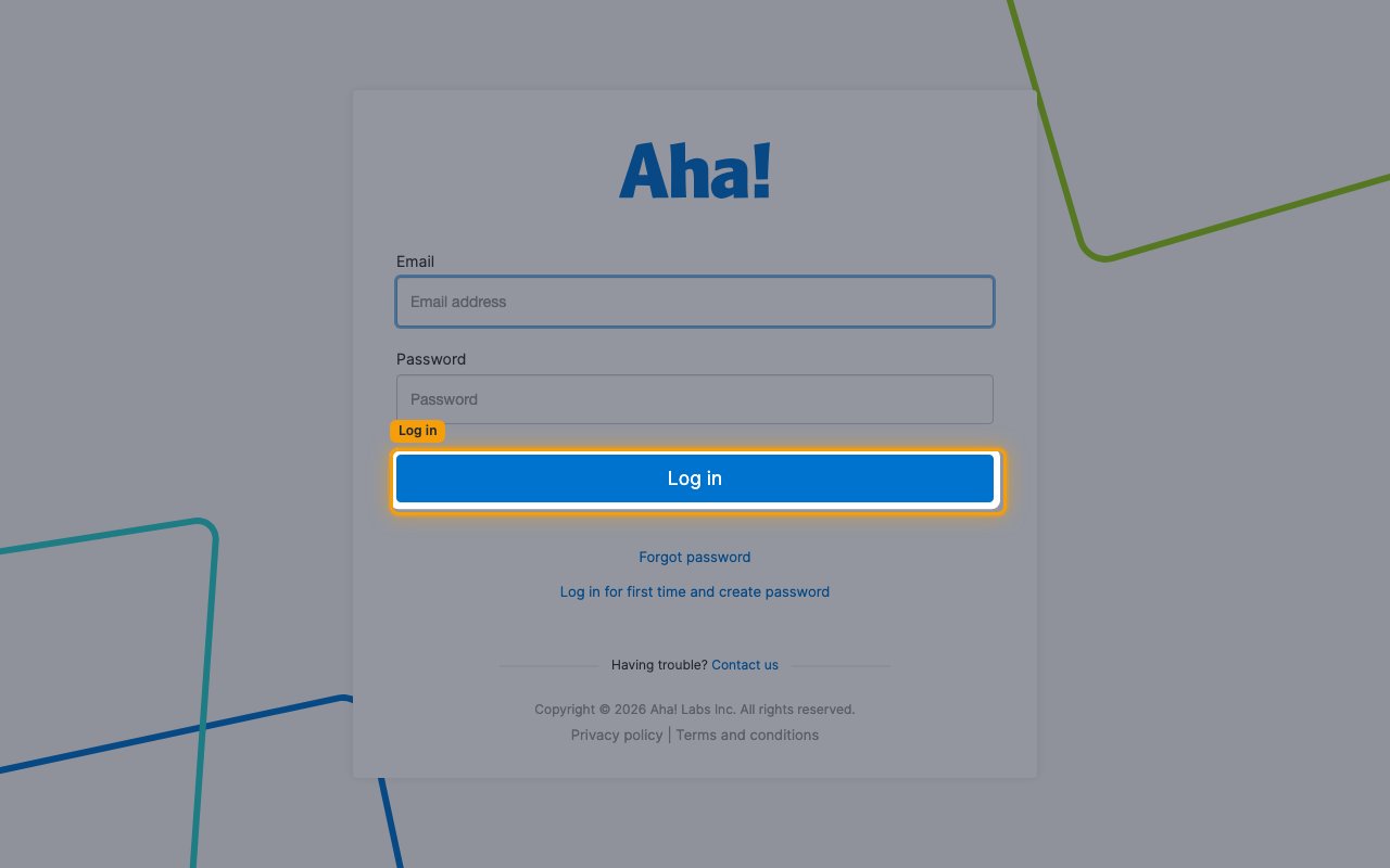 Aha! login page, Log in button