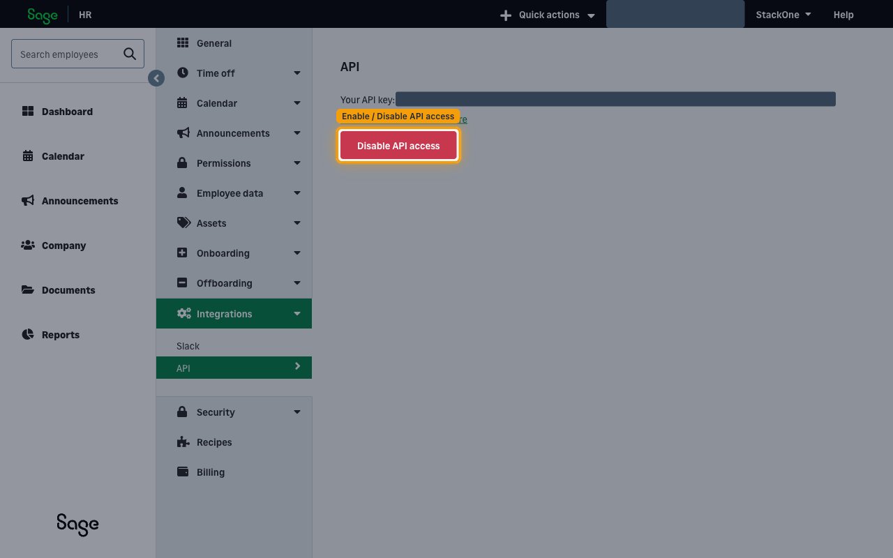 The API page showing the Disable API access button, indicating API access is already enabled
