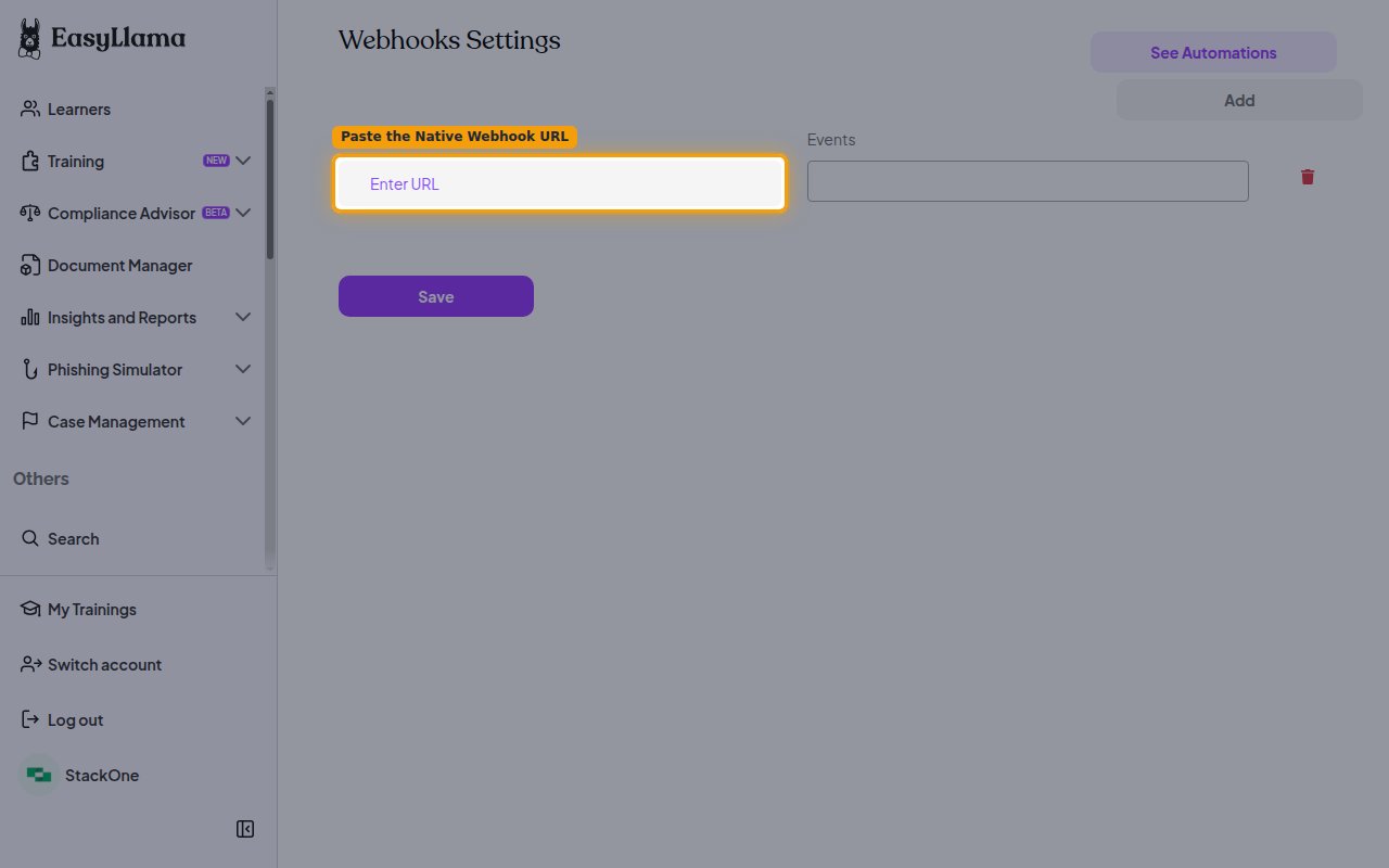 The Webhooks Settings screen with the Url field where the Native Webhook URL is pasted.