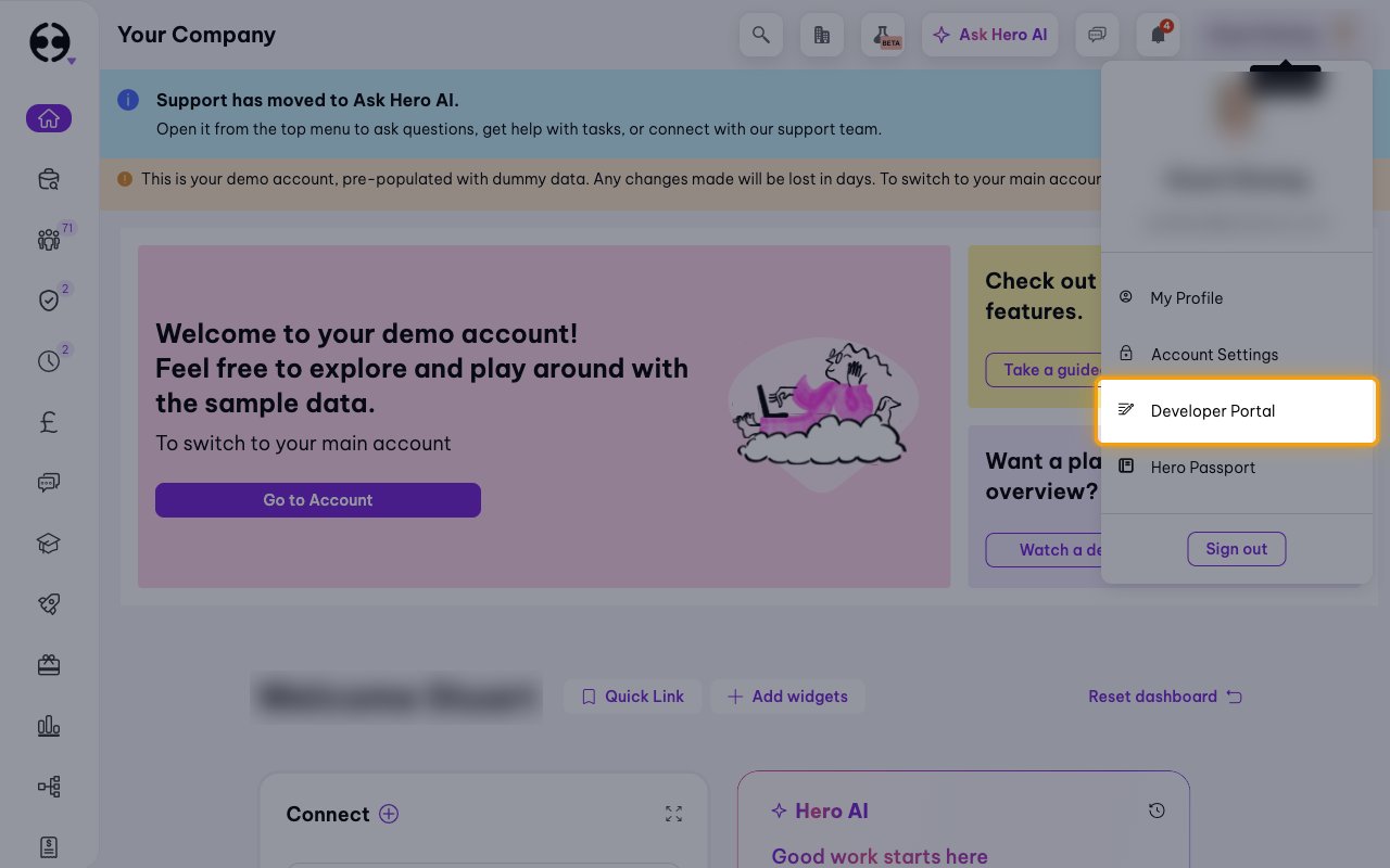 The profile menu open with the Developer Portal item highlighted