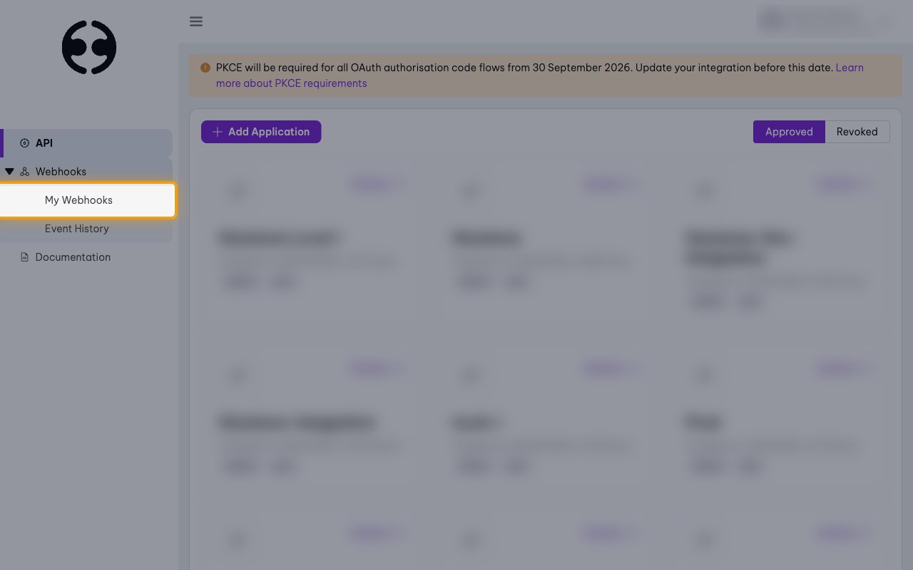 The Developer Portal sidebar with Webhooks expanded and My Webhooks highlighted