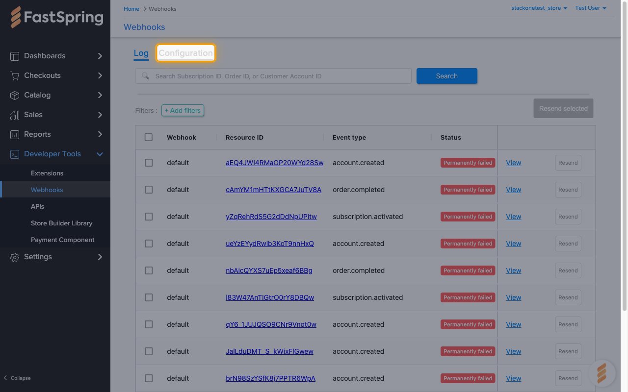 The Webhooks page with the Configuration tab highlighted