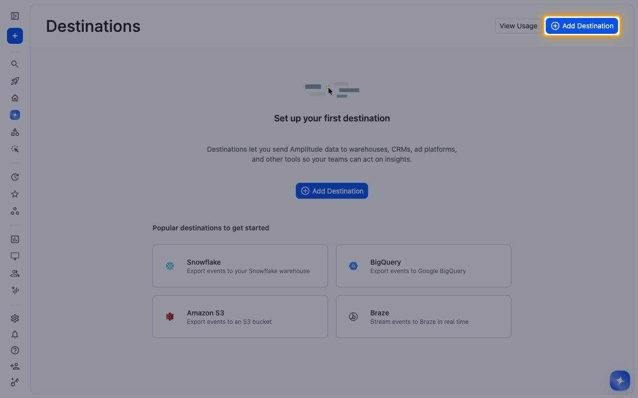 Amplitude Destinations page with the Add Destination button highlighted