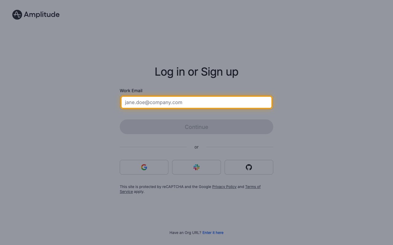 Amplitude sign-in page with the Work Email field highlighted