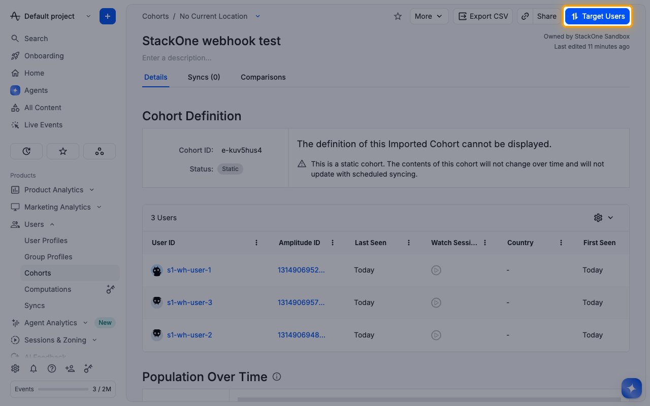 Cohort details page with the Target Users button highlighted