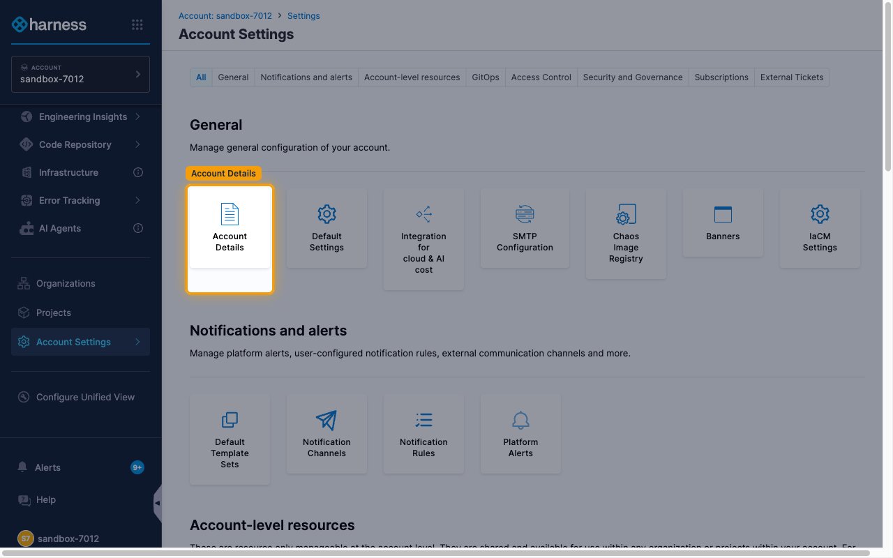 Account Settings page with the Account Details tile highlighted under General