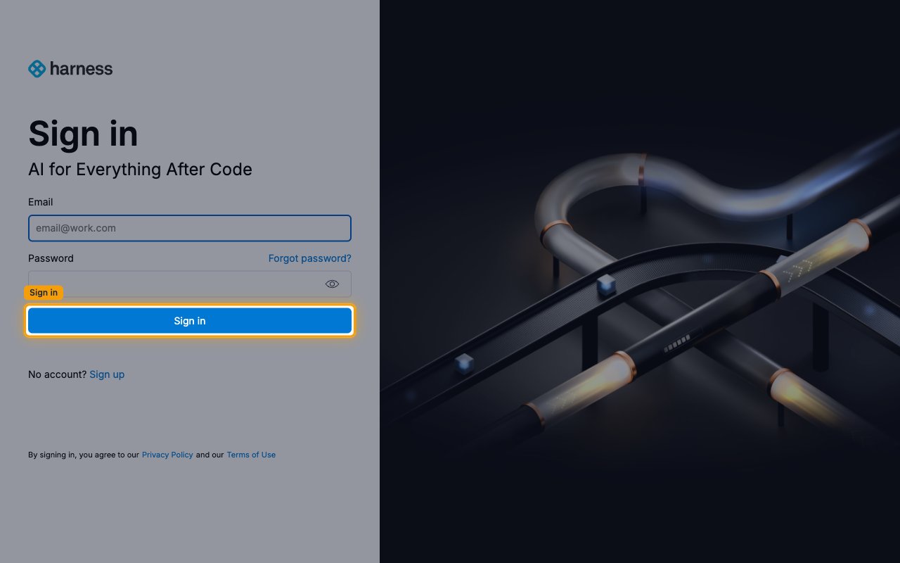 Harness sign-in page with the Sign in button highlighted