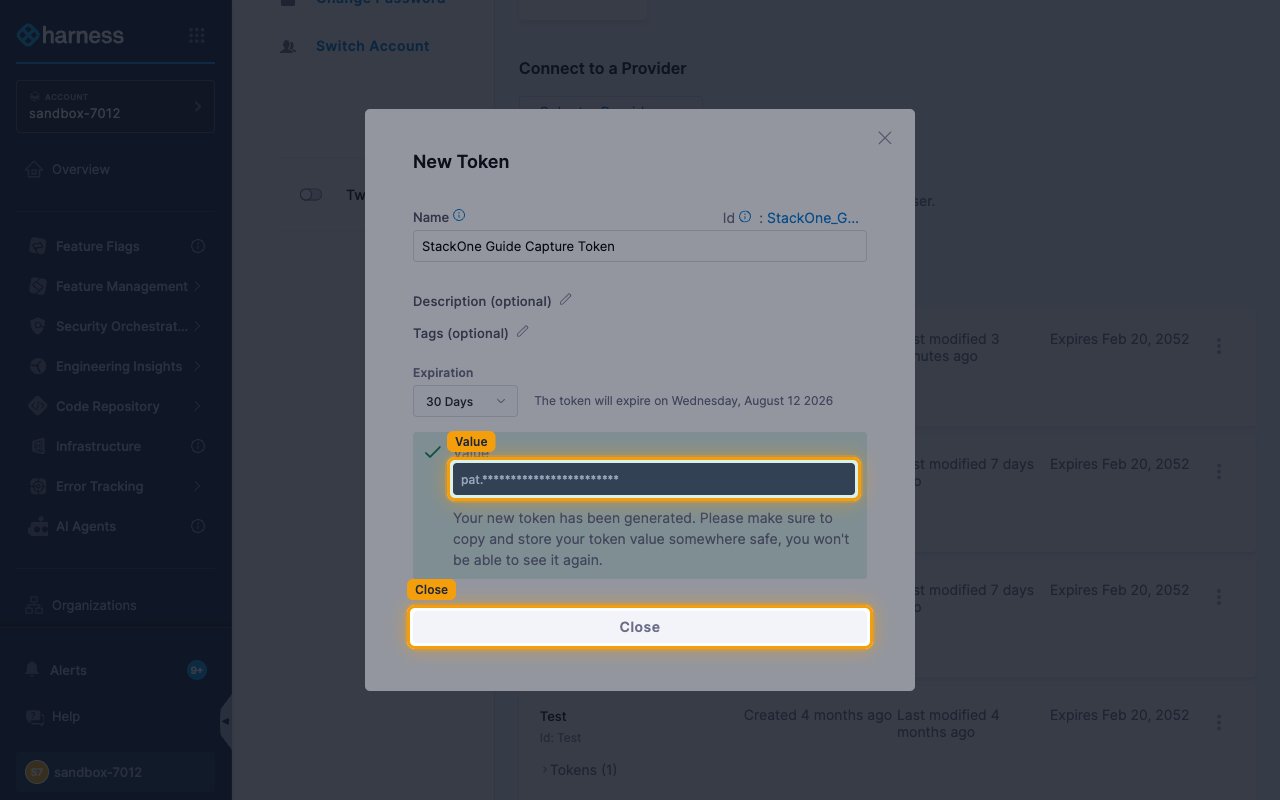 New Token dialog showing the generated token with the Value field and Close button highlighted
