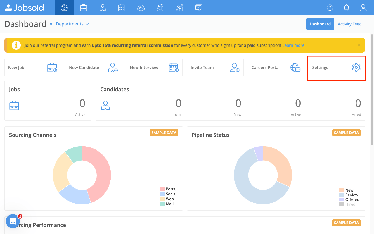 Jobsoid dashboard page