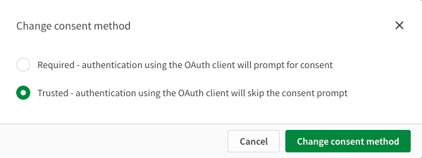 Change consent method dialog