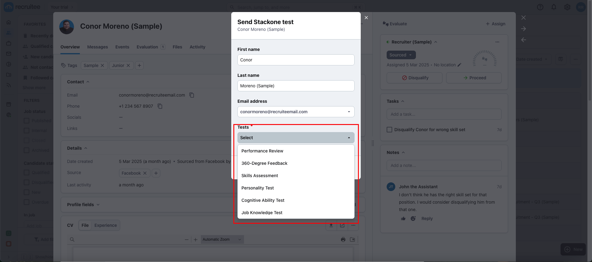 Edit/View Assessment/Background Check Status ID