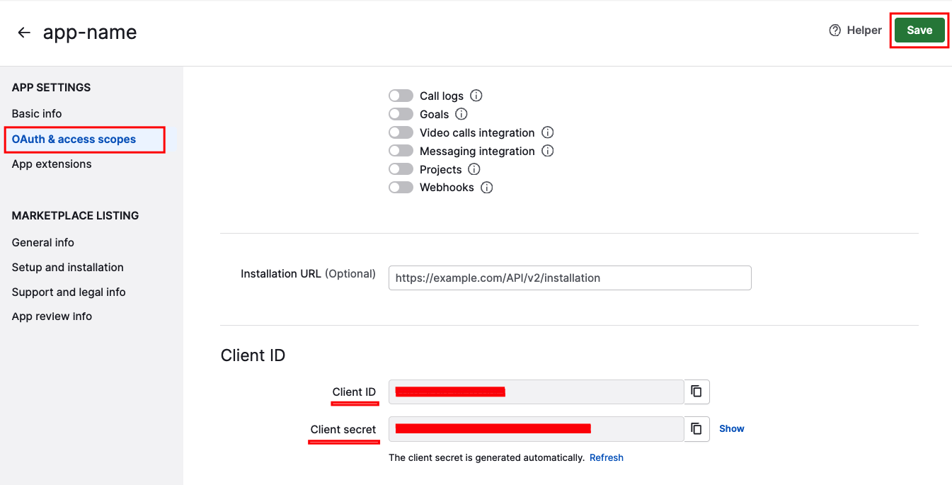 Client ID and Secret