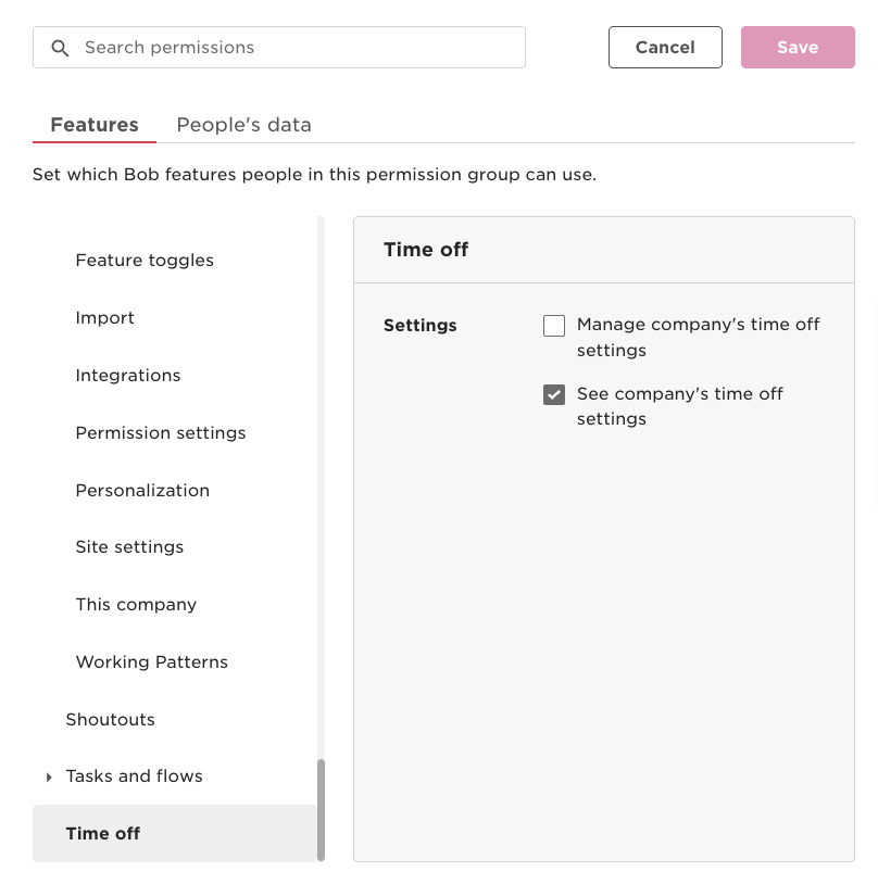Feature permission for its Time Off subsection