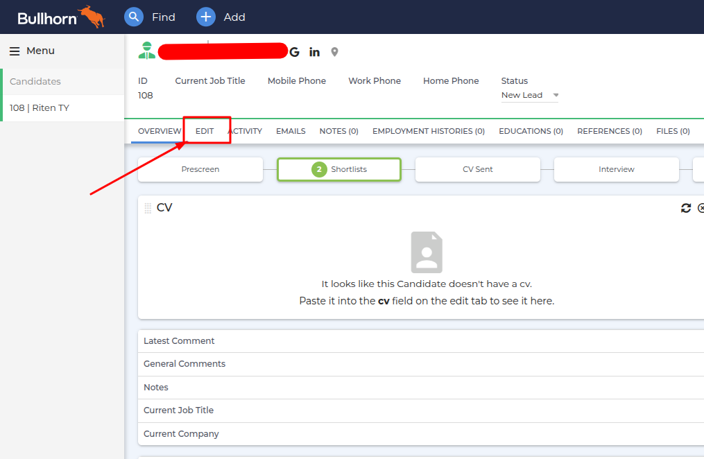 Candidate profile with multiple fields