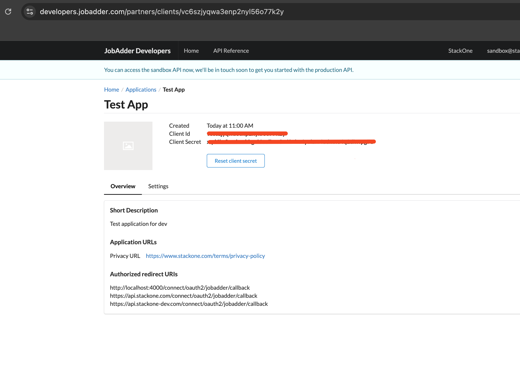 View Client ID and Client Secret