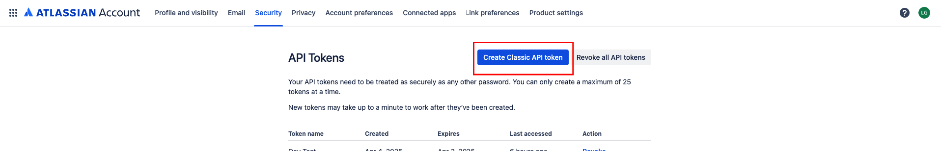 Create a new API Token