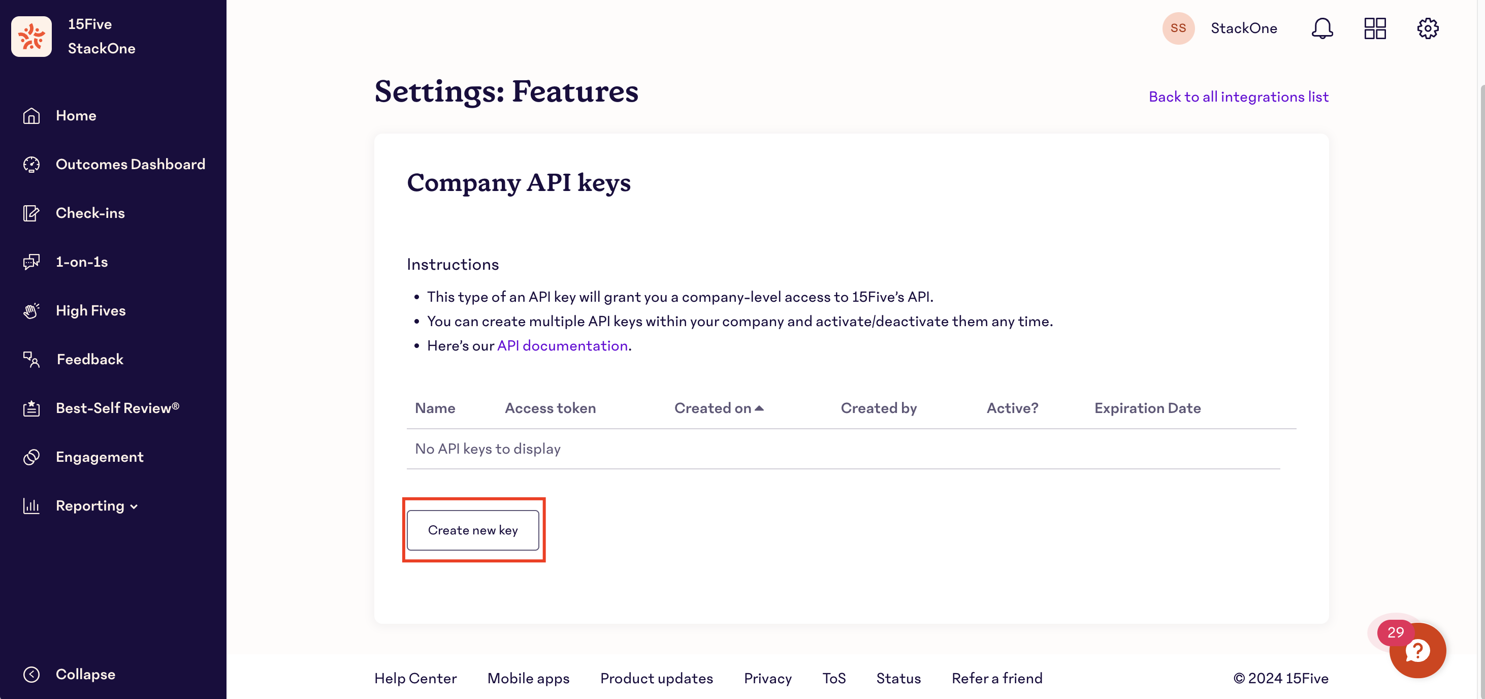 Create new API Key