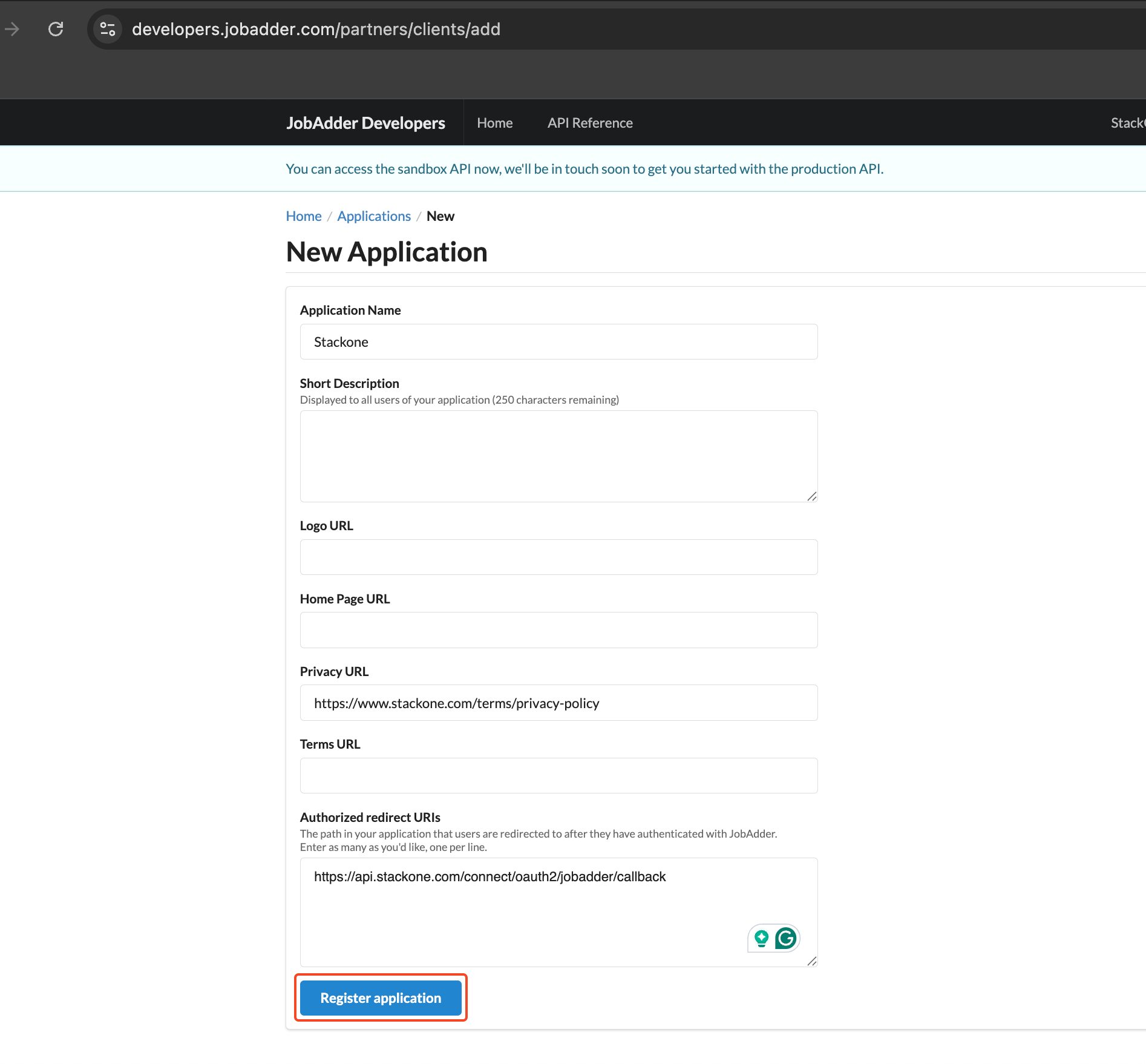 Configure application details