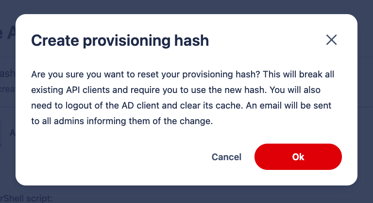 Reset Hash Warning
