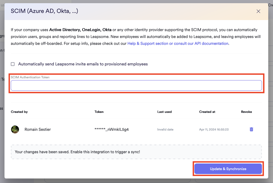 SCIM Authentication Token