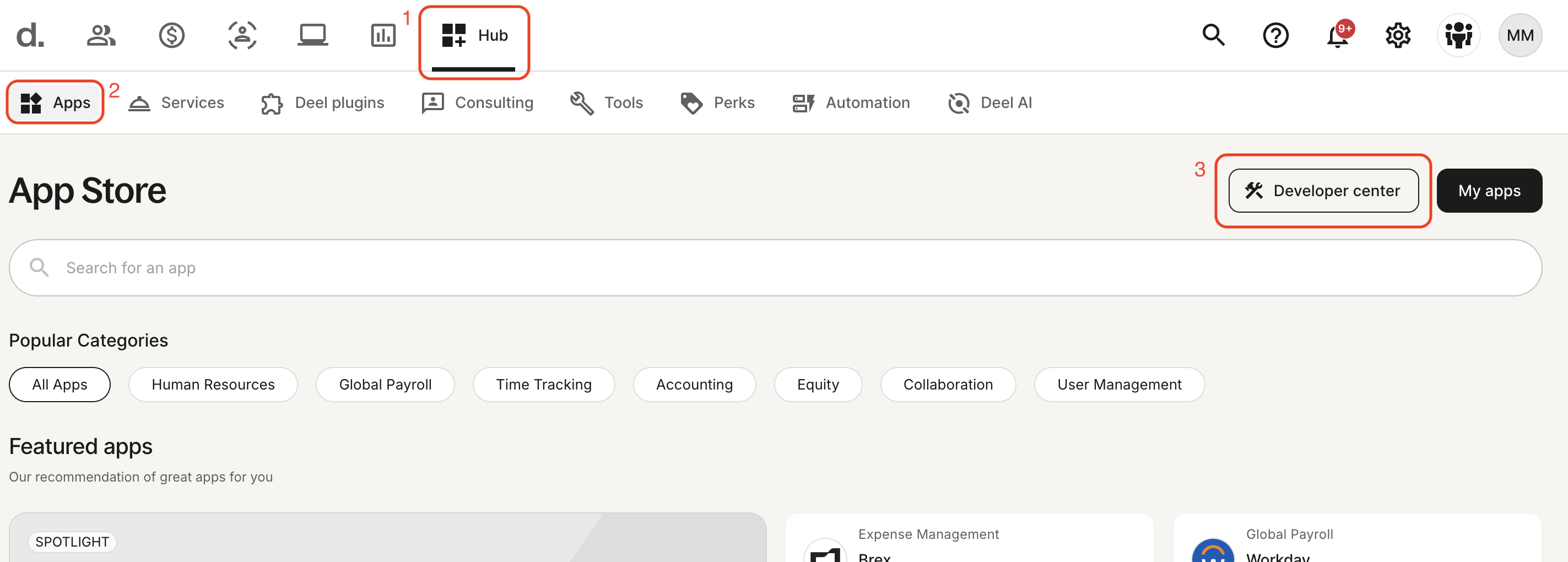 Navigate to the Deel Developer Center