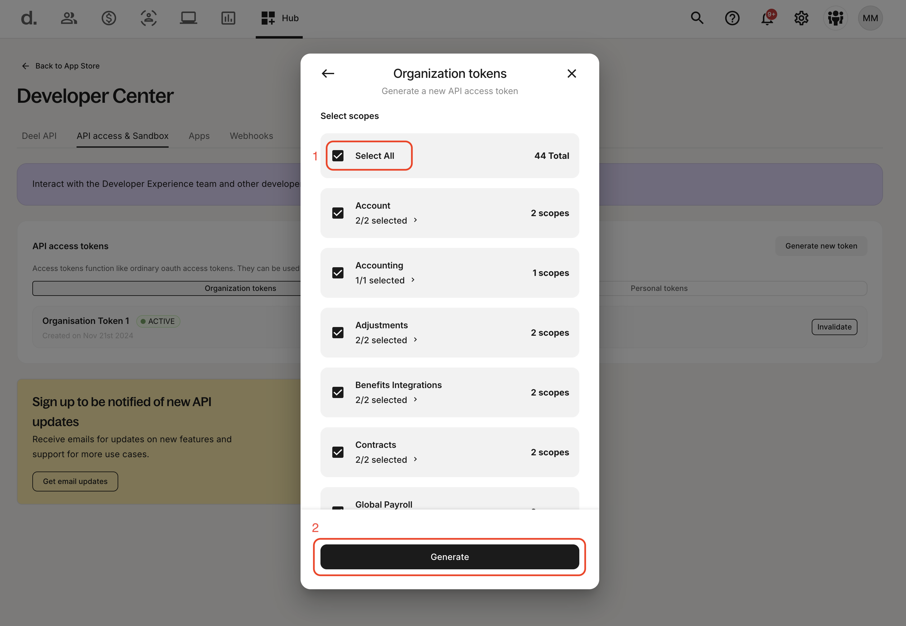 Select API Access Token Scopes