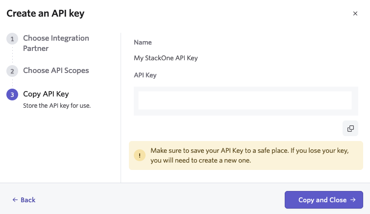 API Key dialog