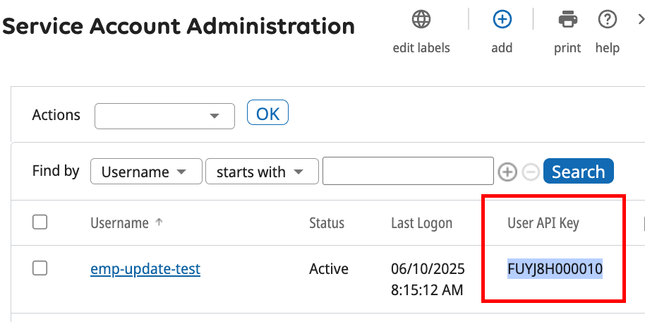 Service User API Key