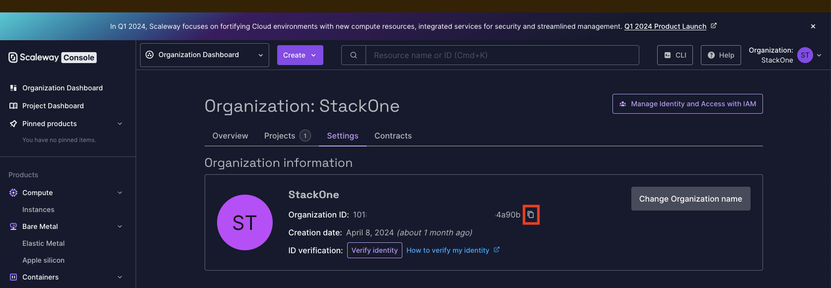 Copy Organization ID