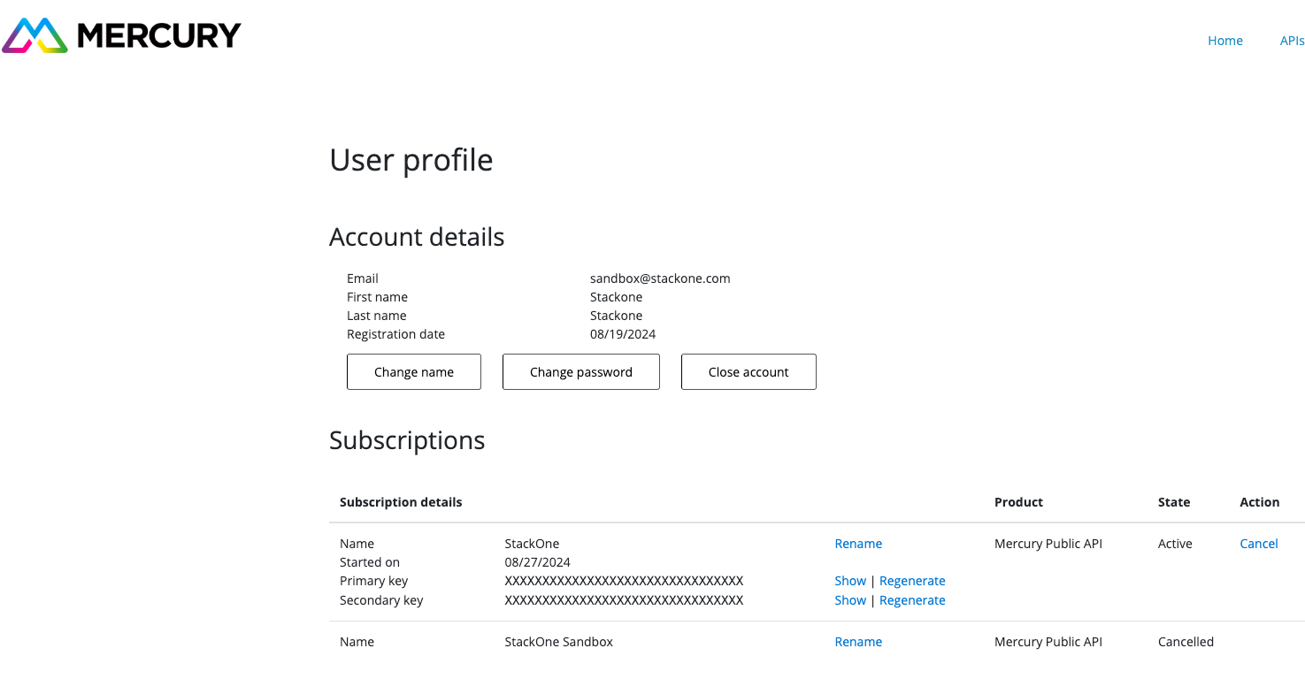 Create a new Subscription Key