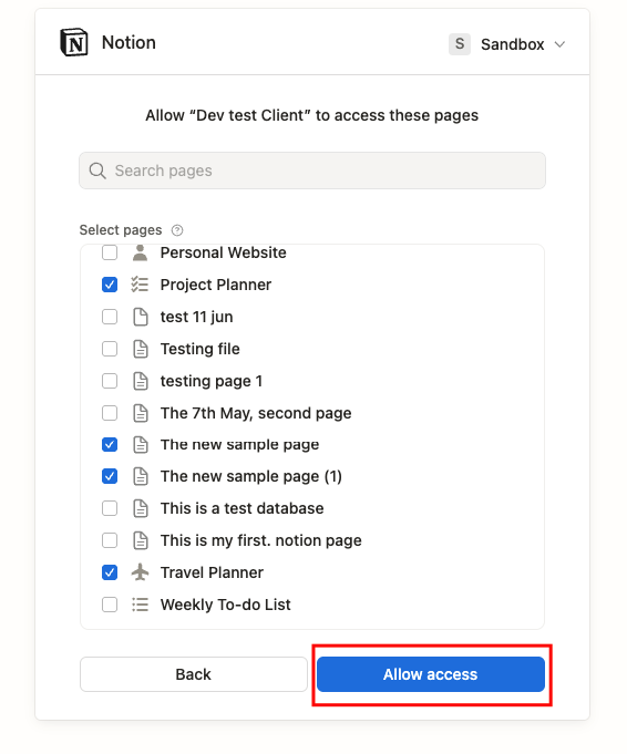 Select pages to access