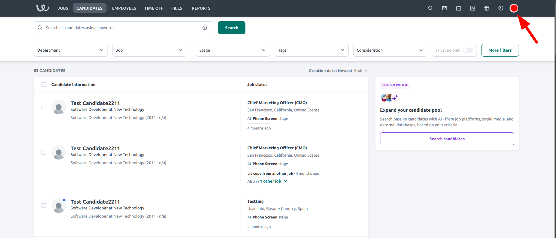 Click on the profile icon