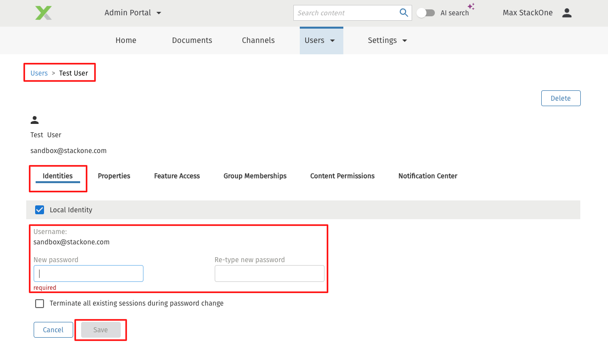 Set username and password
