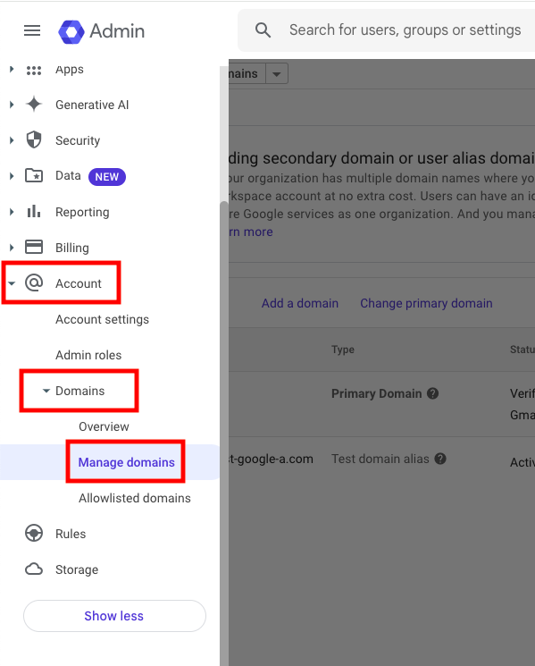 Navigate to Domains List