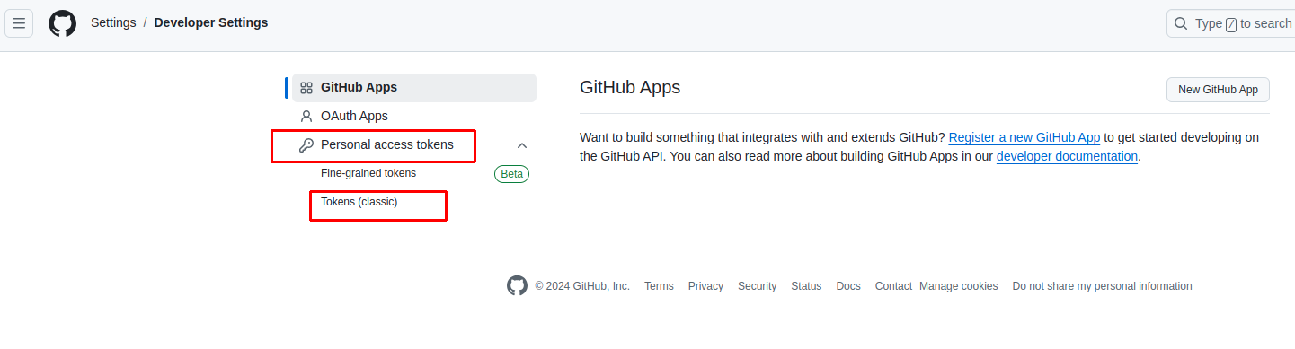 Navigate to Personal Access Tokens