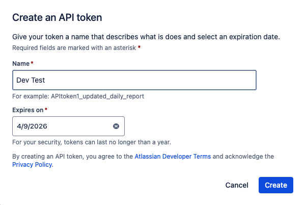 Enter API Token details