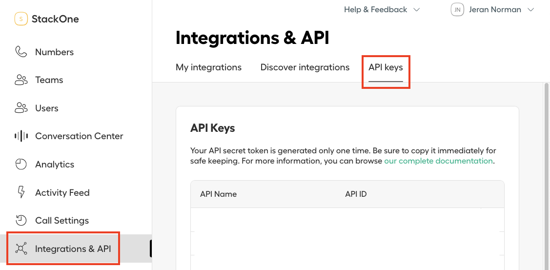 Navigate to API Keys