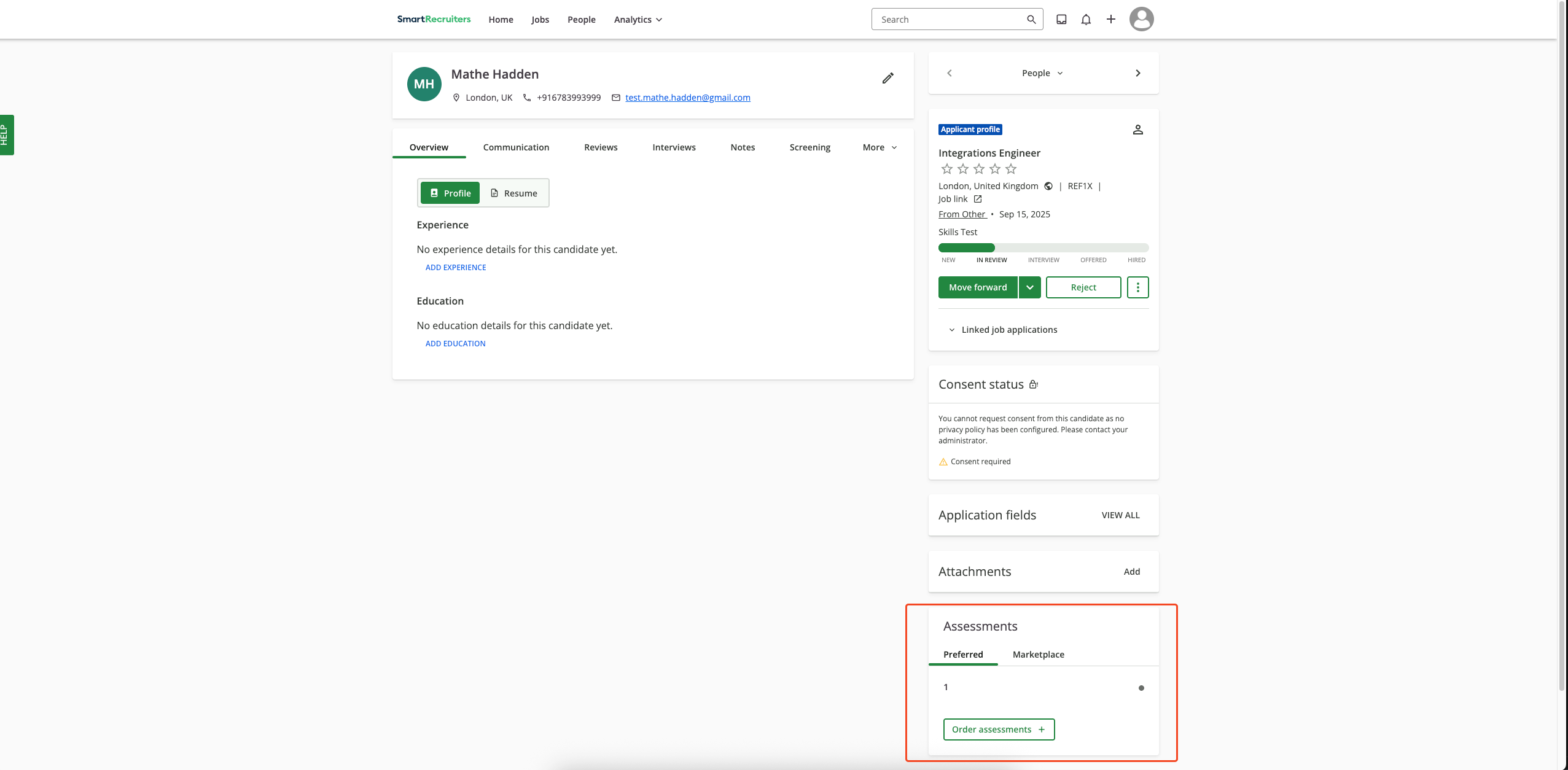 Order Assessment Button