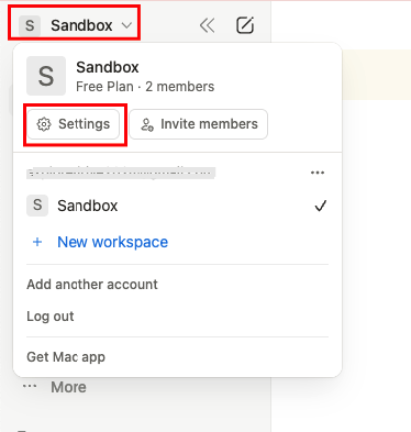 Navigate to Workspace Settings