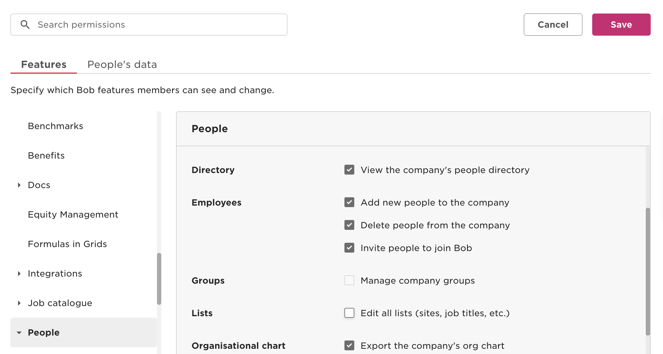 Feature permission for its People subsection